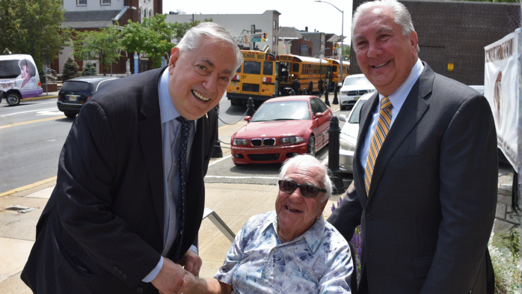 North Bergen Mayor Nicholas Sacco left pictured with Anthony P. Vainieri Sr. center and Commissioner Anthony Vainieri Jr. right