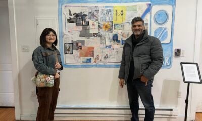 Weiling Pan (left) with her former art teacher Alex Martinez (right) at IMUR gallery solo exhibition "Lost and Found."