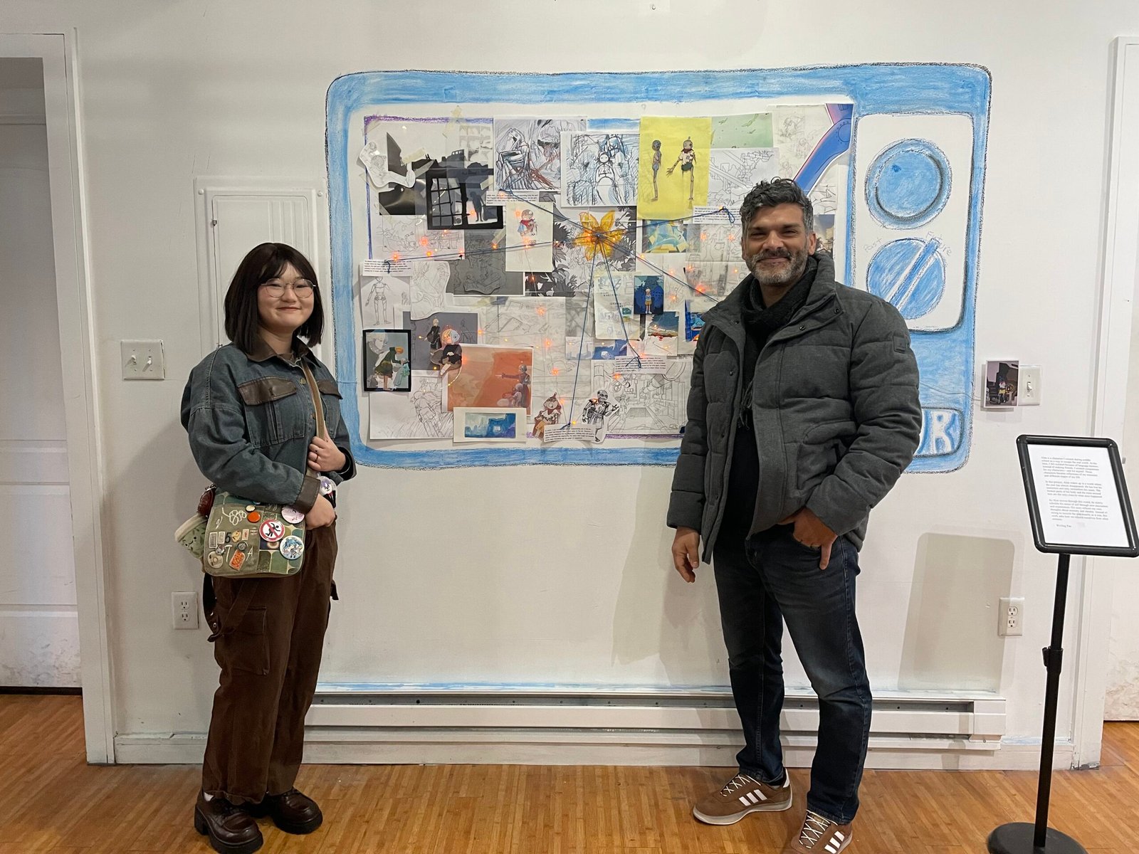 Weiling Pan (left) with her former art teacher Alex Martinez (right) at IMUR gallery solo exhibition "Lost and Found."